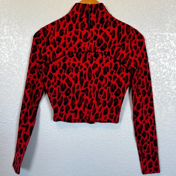 Michi Primal Red Leopard Long Sleeve Crop Top - Picture 1 of 6